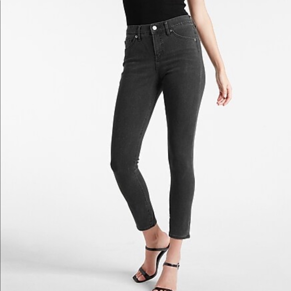EXPRESS MID RISE BLACK SPARKLE EXTRA SUPERSOFT SKINNY JEANS